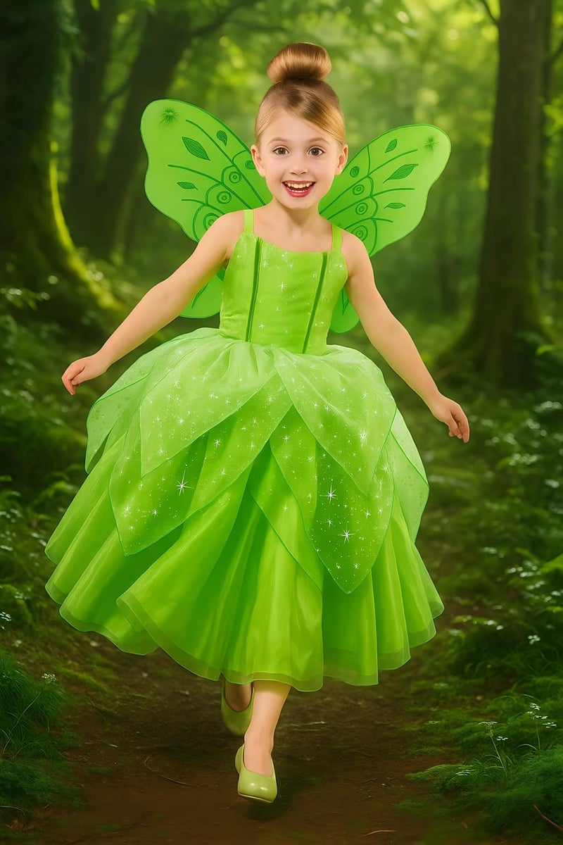 CQDY Girls Tinkerbell Costume Dress Up Fancy Fairy Princess Halloween Party Dress With Butterfly Wings - Image 2